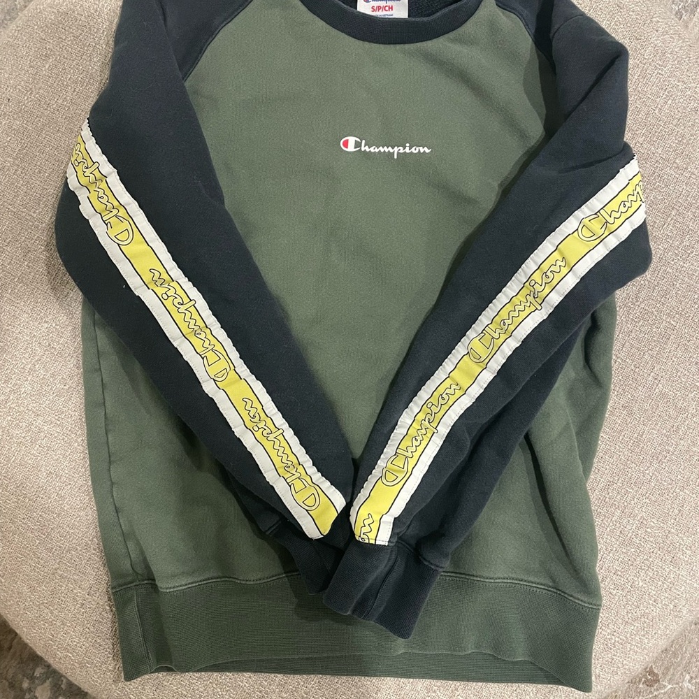 Champion Men's Olive and Black Crewneck Sweater